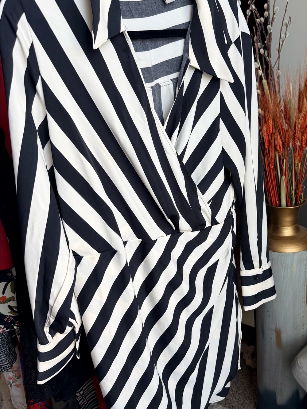 H&M Black and White Striped Wrap Dress